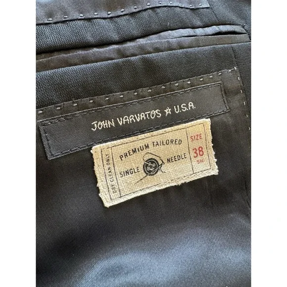 John Varvatos Suit 2 Piece Mens 38 SH Set Worsted Wool Single Needle Black 32 SH